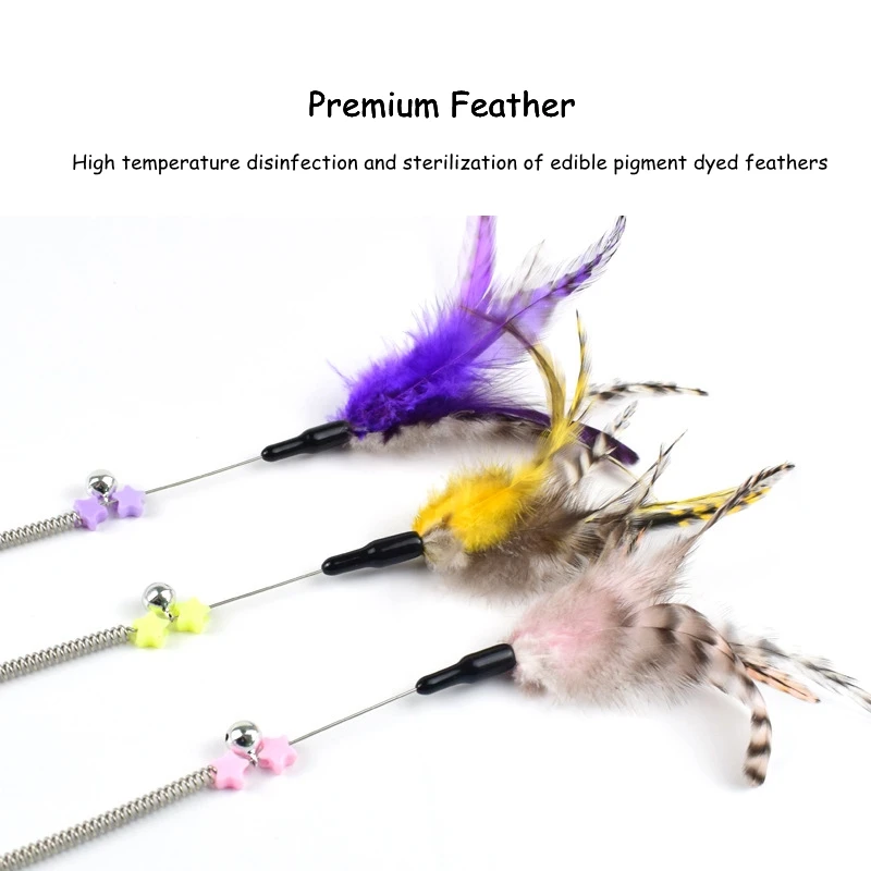 5-50pcs Funny Kitten Cat Teaser Interactive Toy Rod with Bell Feather Toys For Pet Cats Stick Wire Chaser Wand Toy Random Color