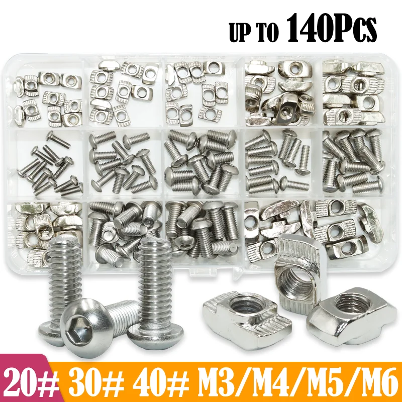 

304 Stainless Steel Hex Socket Button Head Screw M5 M4 M3 Slot T-nut Sliding Hammer Drop In T Nuts Connector EU Aluminum Profile