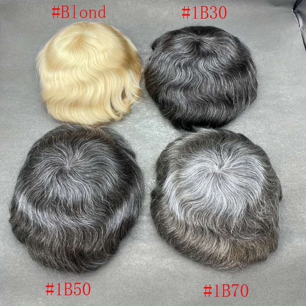 شعر مستعار للرجال قطعة شعر بشري بديلة من الدانتيل الأمامي مع بولي يوريثان حول قطعة شعر مستعار للرجال وحدة شعر مستعار للرجال مقاس 6 بوصات #3