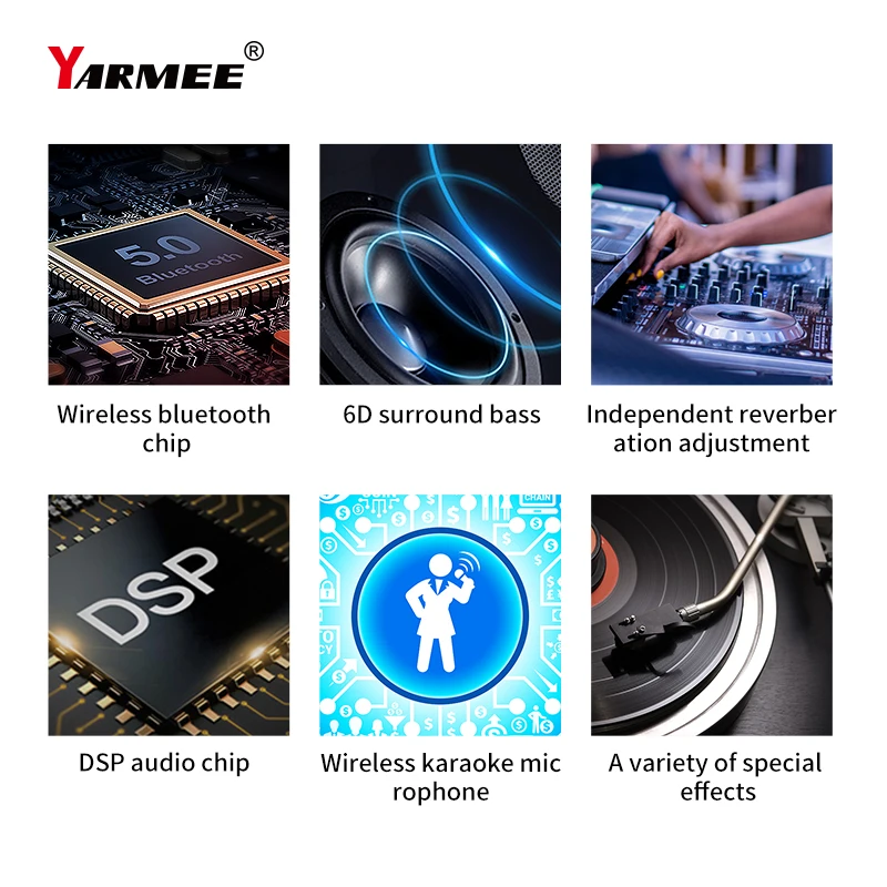 YARMEE-Sistema de Canto de Karaoke inalámbrico Echo profesional, Incluye micrófono de 2 canales, amplificador de Altavoz Bluetooth para el hogar, KTV