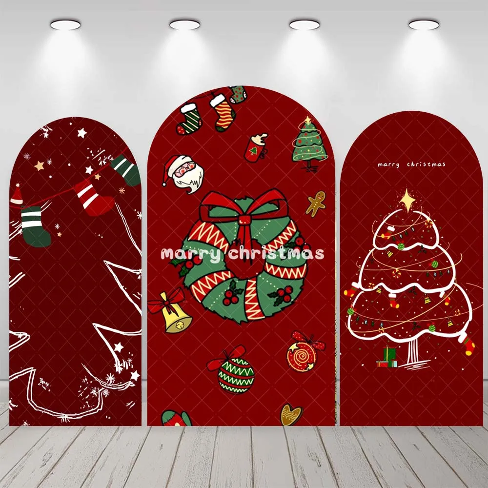 Christmas Cartoon Red Green Christmas Tree Kid Baby Gift Family Party Arch Backdrop Custom KidRoom Photo Poster Decor Background