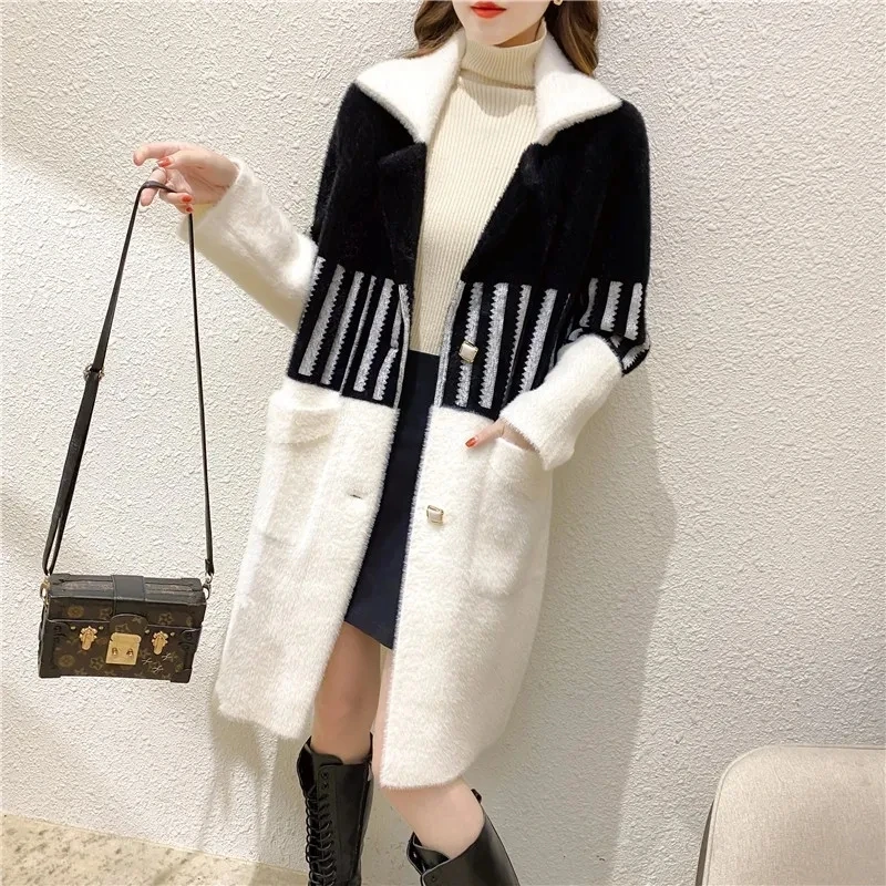 Faux Mink Coat Women double-sided Suede 2022 Winter New Fashion Loose Woolen Coat Female Large Size Stitching Long Outerwear