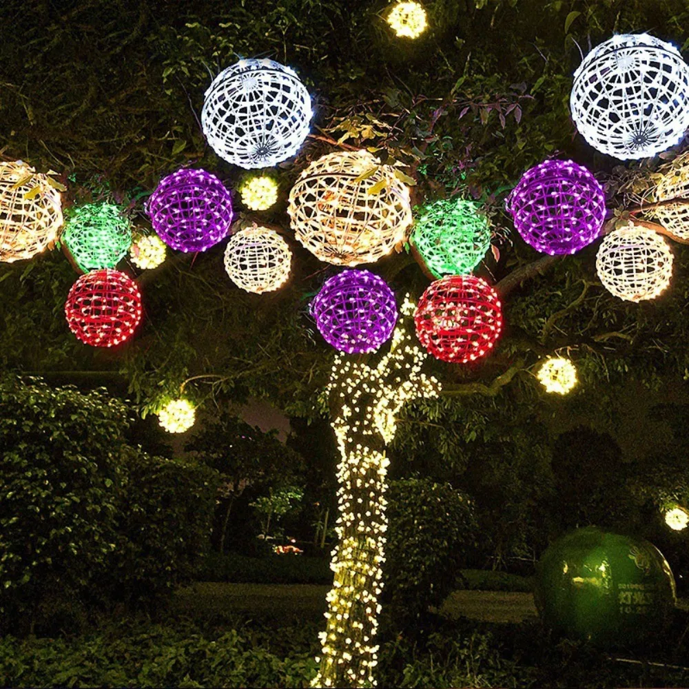 New Year 20CM Hanging Light LED Light Multiple Colors Rattan Ball Fairy Light String Outdoor