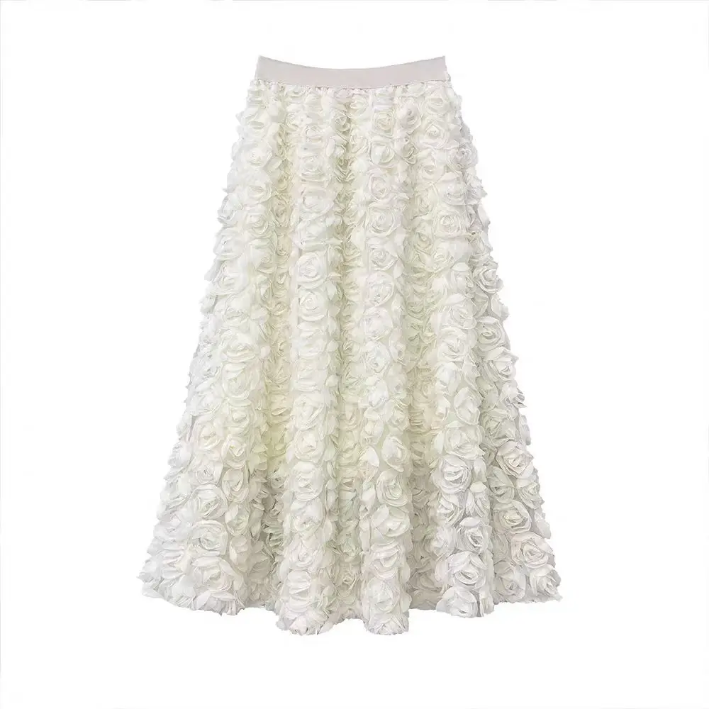 2026 New Women A-line French Style Elegant Three-dimensional Rose Flower Skirt Spring Summer Trend Versatile Long Skirt