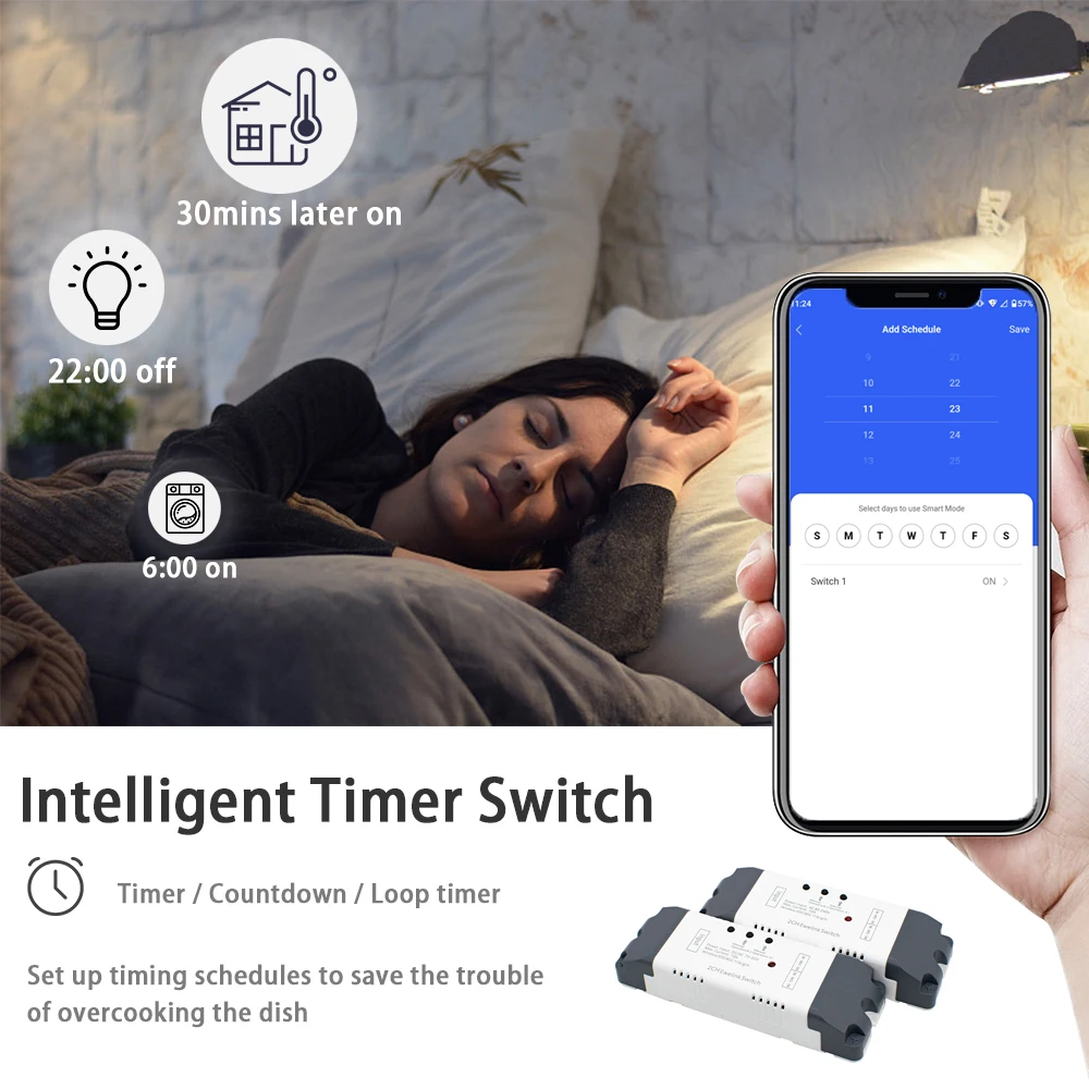 Wifi Wireless Switch Smart Module,2CH DC12V 32V AC 110V 220V,Inching Self-lock,RF433,NO,NC,COM.10A Relay,eWeLink APP Control