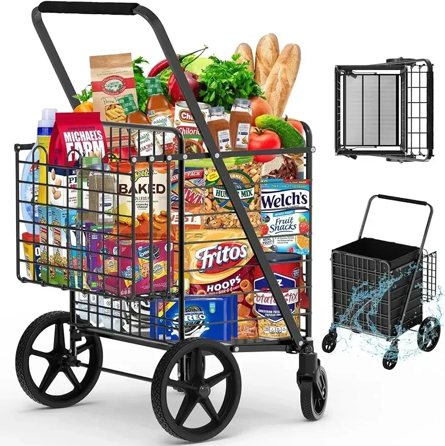 

450lbs Capacity Shopping Cart,Upgrade Huge Grocery Cart on Wheels,Heavy Duty Foldable Utility