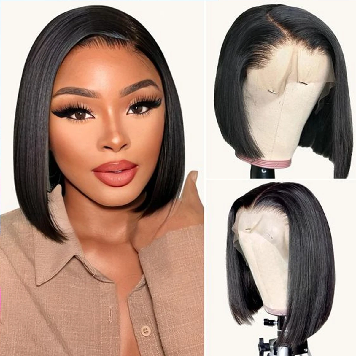 

Bob Wigs Human Hair 13x4 HD Frontal Straight Bob Wigs For Women 180% Density Short Bob Wig Pre Plucked Hair Natural Black 12Inch