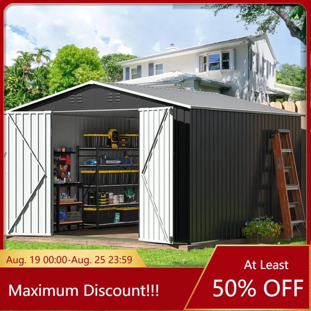 

Storage Shed,10x10ft Outdoor Storage Shed,Metal Tool Shed with Upgraded Frame Structure and Lockable Door for Patio, Gray