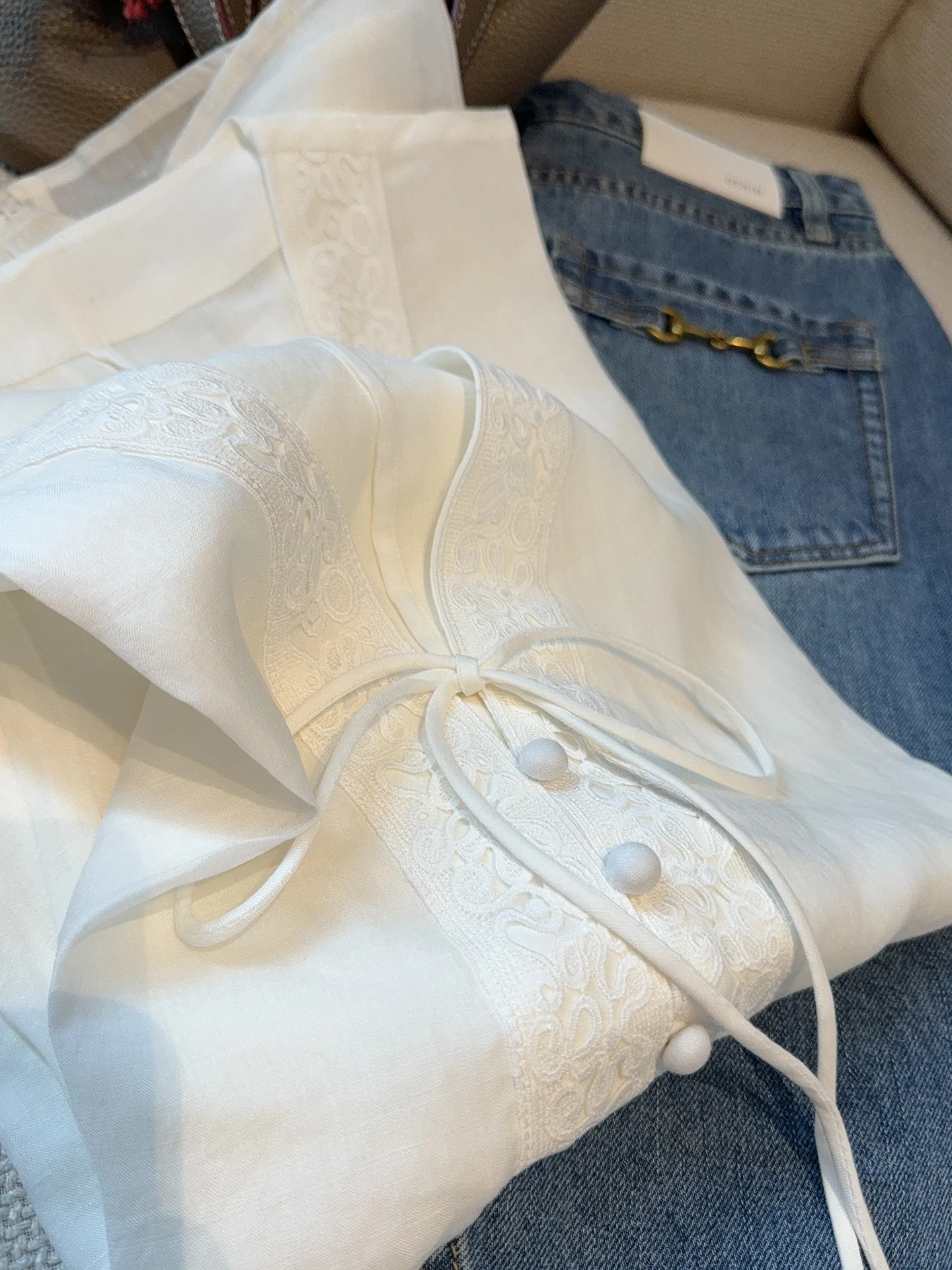 

Summer Lightweight Breathable Loose Long Sve Sun Protection Embroidered Cotton Linen Blend Women's irt Casual Sle V-Ne