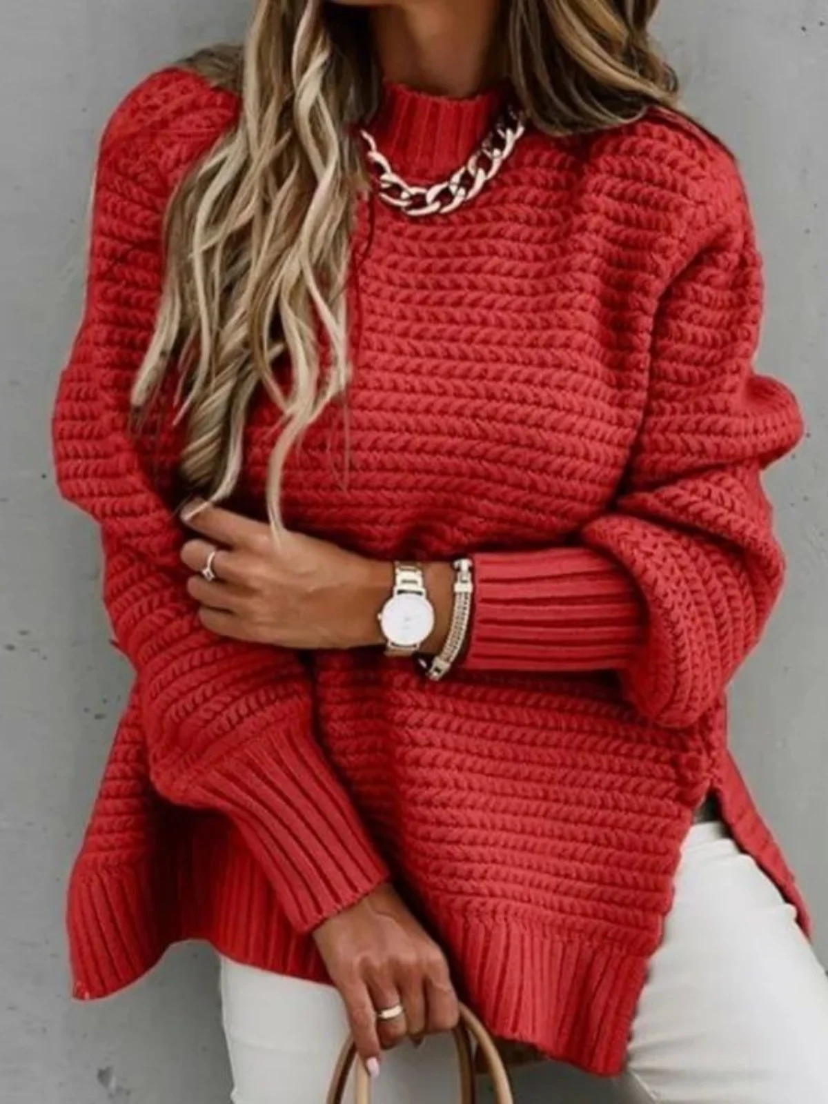 Suéter de punto de manga larga estilo casual, cuello redondo, ropa de calle cómoda, hoada, de una sola pieza, moda de prima...