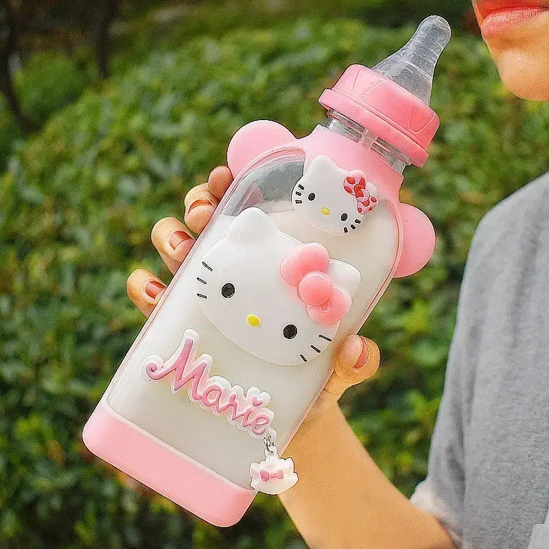 Sanrio Anime Adult Baby Bottle and Water Cup Hello Kitty Flat Bottle with Straw Replaceable Portable Water Cup Cute Girly Heart