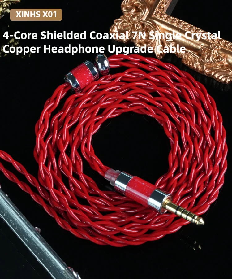 XINHS X01 4-adriges, abgeschirmtes koaxiales 7N-Einzelkristall-Kupfer-Kopfhörer-Upgrade-Kabel 0,78 2-polig/HD650/IE900/QDC/MMCX, 2,5/3,5/4,4 mm – Detail 2