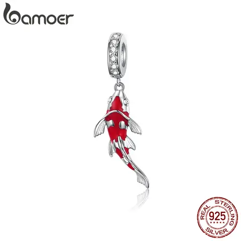 Sterling Silver Red Enamel Fish Pendant bamoer