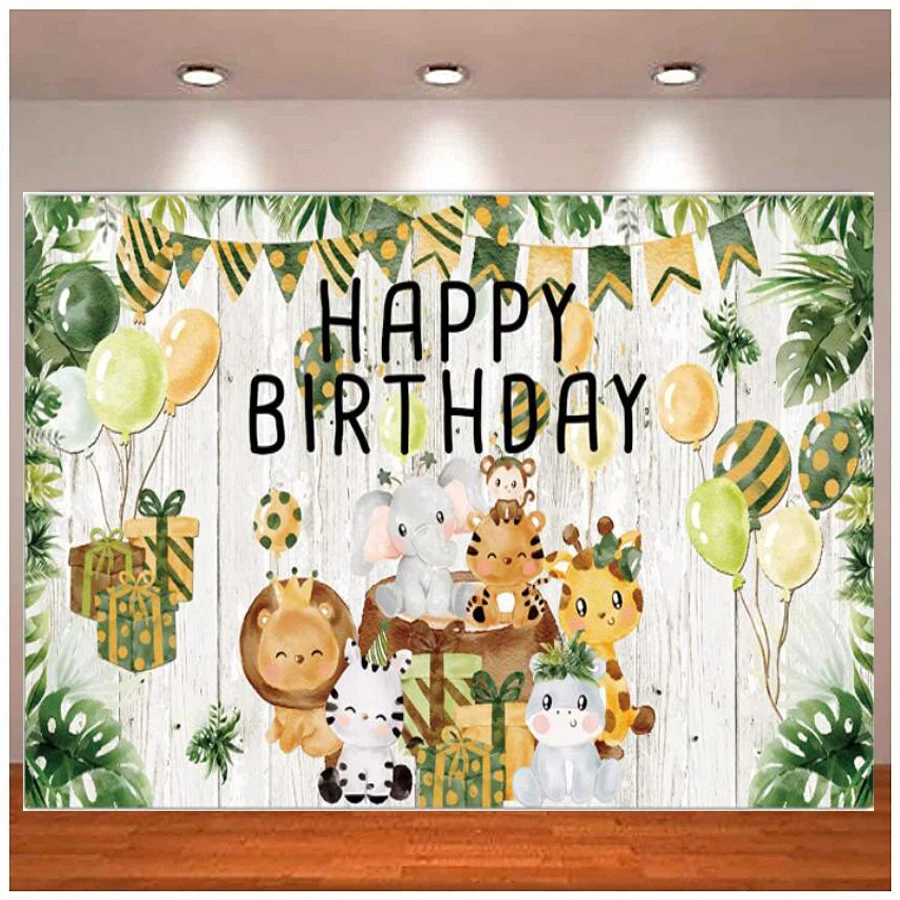 Photography Backdrop Banner Wild Animals Birthday Party Sign Banner Tropical Forest Decoration Supplies Cartoon Zoo Background