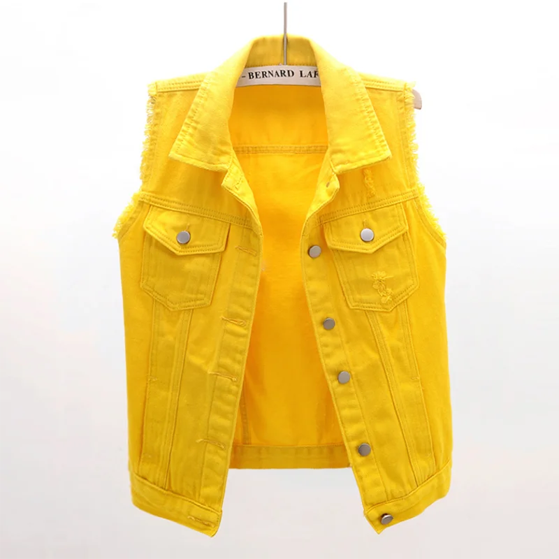 Multicolor Jeans Waistcoat Vest Women Short Jacket New Spring Summer Slim Thin Raw Edge Sleeveless Denim Vest Coat Female Tops