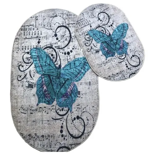 Halıforum Modern Blue Butterfly Pattern Dual Toilet Seat Pad Blue Cm