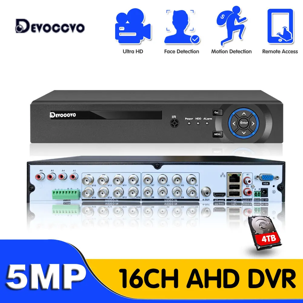 16 Channel 5MP AHD DVR NVR Hybrid 6 in 1 Video Recorder for 5MP 4MP 1080P TVI CVI CVBS AHD IP CCTV Security Camera with 4TB HDD