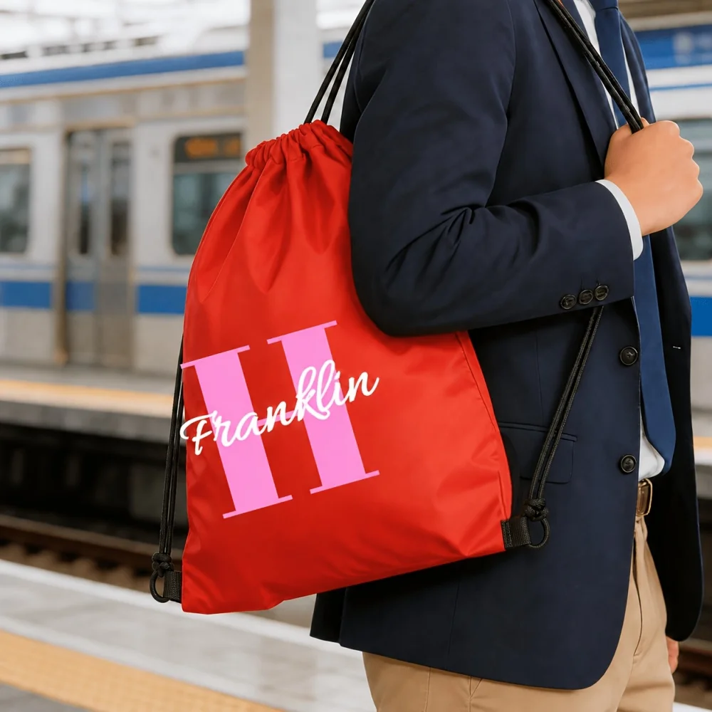 1Pc Custom Your Exclusive Name and Initials Drawstring Backpack, Lightweight Sport Bags, Gym Storage Bag,Outdoor Travel Rucksack