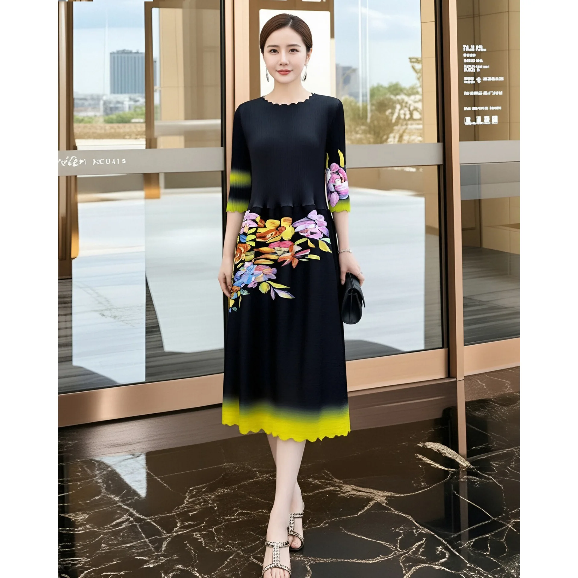 

Miyake Pleated Dress Loose Large Size Elegant Skirt New Style Dignified and Elegant Mother's Clothes Spring Skirt