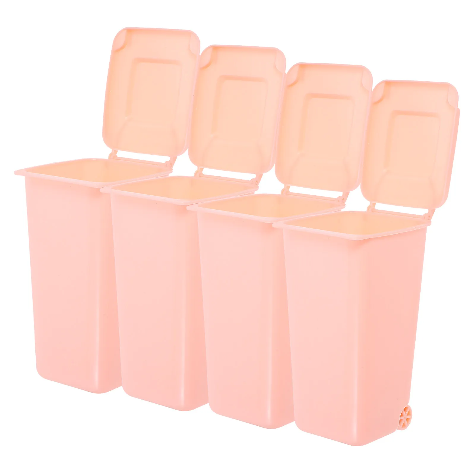 4Pcs Cute Cartoon Desktop Trash Can Mini Desk Bin with Lid Small Plastic Waste Basket for Office Home Use Pen Holder Organizer