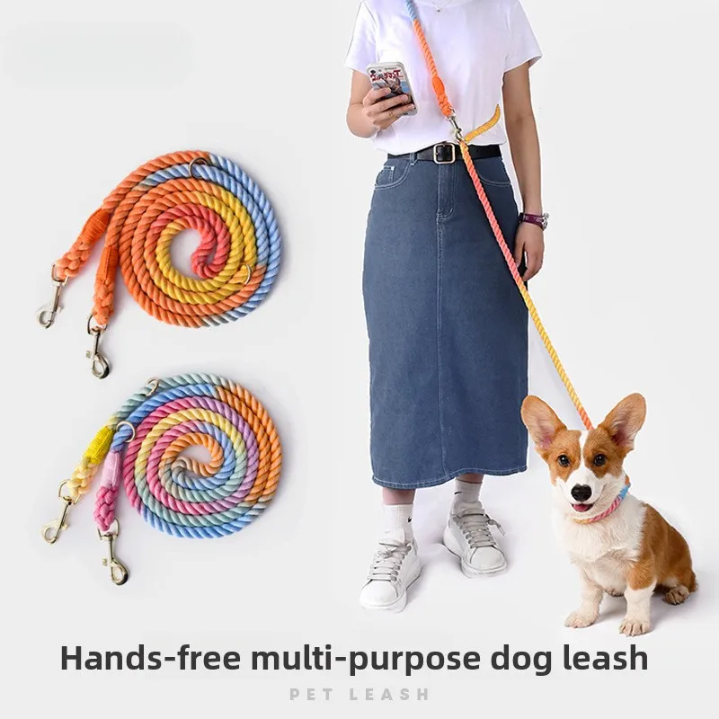 

2026 New Dego Dog Leash & Collar Set for Medium Large Dogs, Colorful Cotton Adjustable Reflective Rope for Outdoor Training