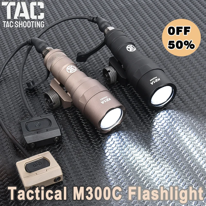 WADSN M300 M300C Metal Flashlight 400lumens White LED Light With Pressure Switch For 20mm Rail Hunting Weapon Scout Accessories