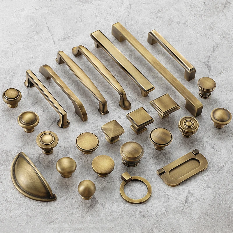 Solid Brass Cabinet Handles Antique Bronze Retro Drawer Knobs Wardrobe Cupboard Door Pulls European Vintage Furniture Hardware