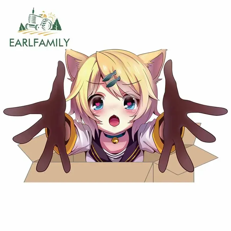 EARLFAMILY 13cm x 7.7cm For Anime Cat Girl Sunscreen Car Stickers Fashion Fine Decal Scratch-Proof Vinyl Material Decoration