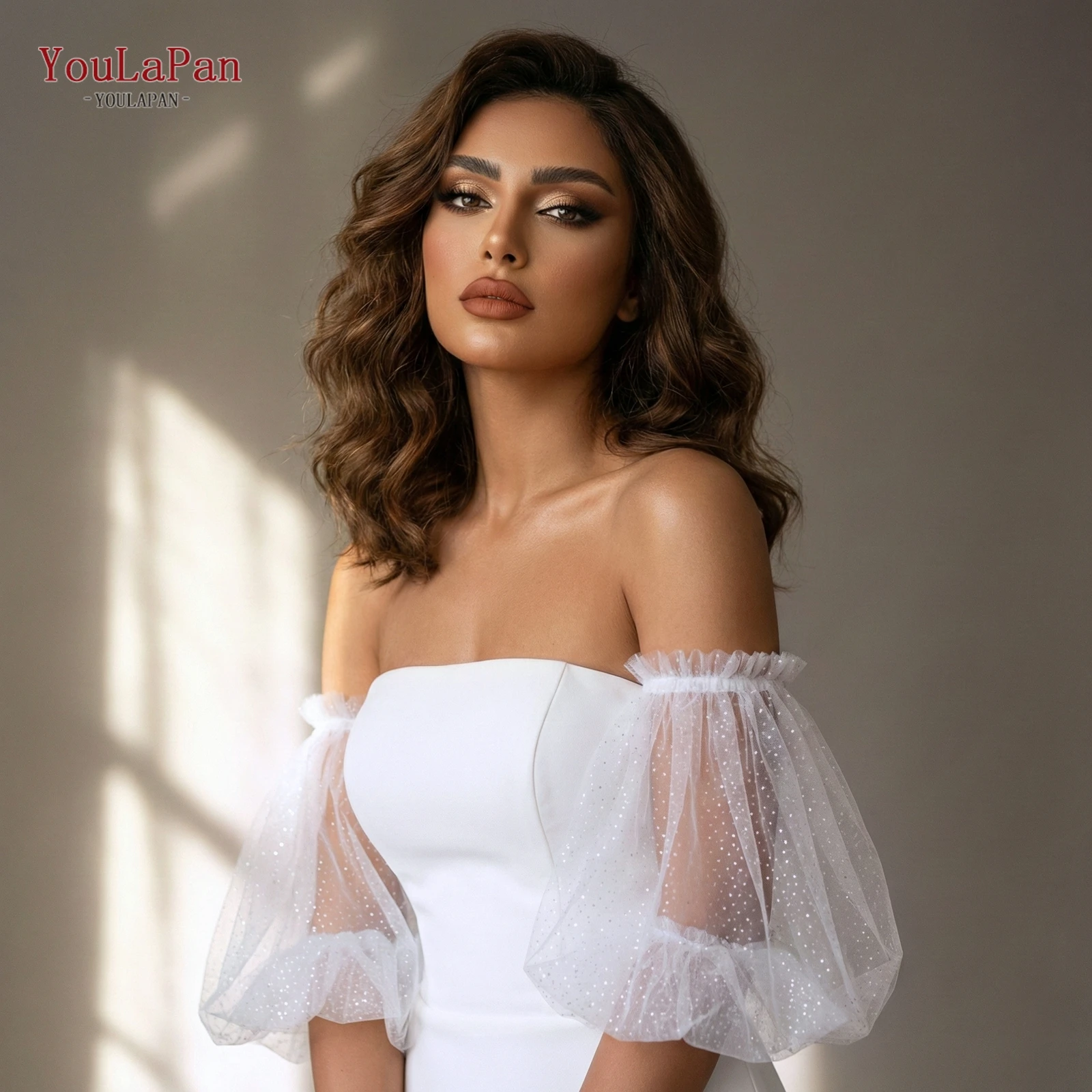 

TOPQUEEN Starlight Gauze Tulle Women'S Gloves With Bubble Sleeves Suitable For Brides' Sleeveless Wedding Dresses VM10-X