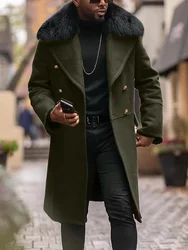 European and American Men's Casual Woolen Coat for Autumn and Winter, Young Men's Double-breasted Fur Collar Overcoat S-5XL