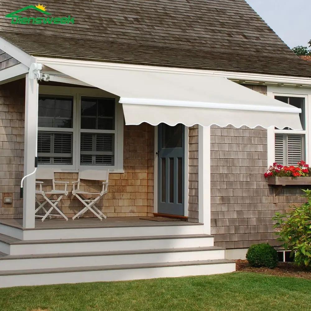 

10x8 Patio Awning Retractable, Fully Assembled Manual Commercial Grade Quality 100 280G Ployester Window Door Sunshade Shelter