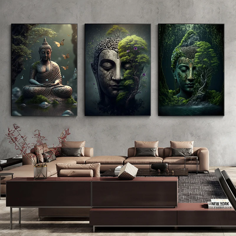 Zen Religion Meditation Buddhism Poster and Print Canvas Painting Wall Art Buddha in Nature Abstract Picture for Room Home Decor