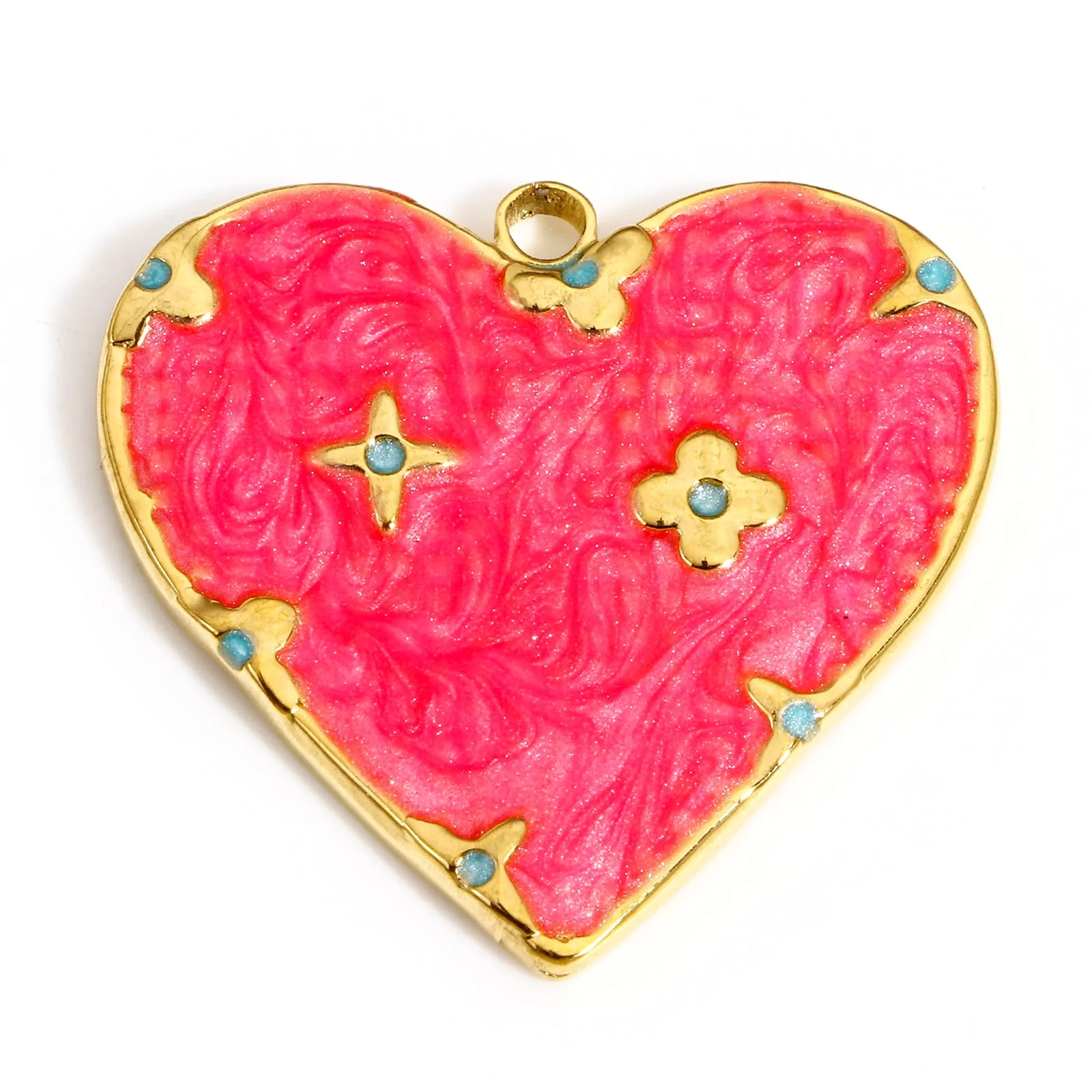 1pc Heart Charms 304 Stainless Steel Galaxy Charms Heart Enamel Star Charms Round Pendant DIY Necklace Earring Women Jewelry