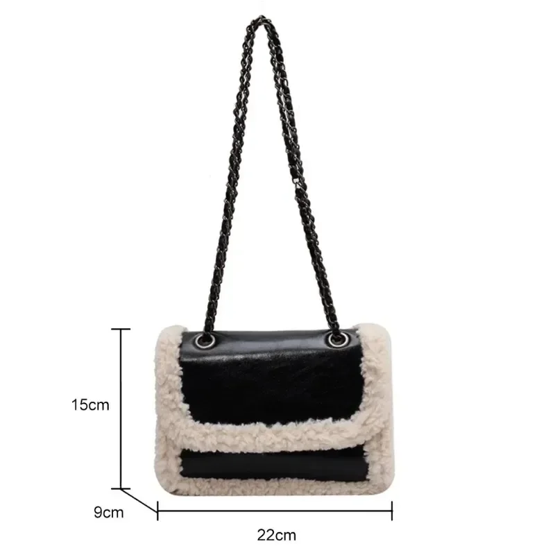 Retro Faux Fur Lambswool Handbag Women Luxury Designer Bag PU Leather Messenger Bags Ladies Tote Bag Purses Chain Shoulder Bag