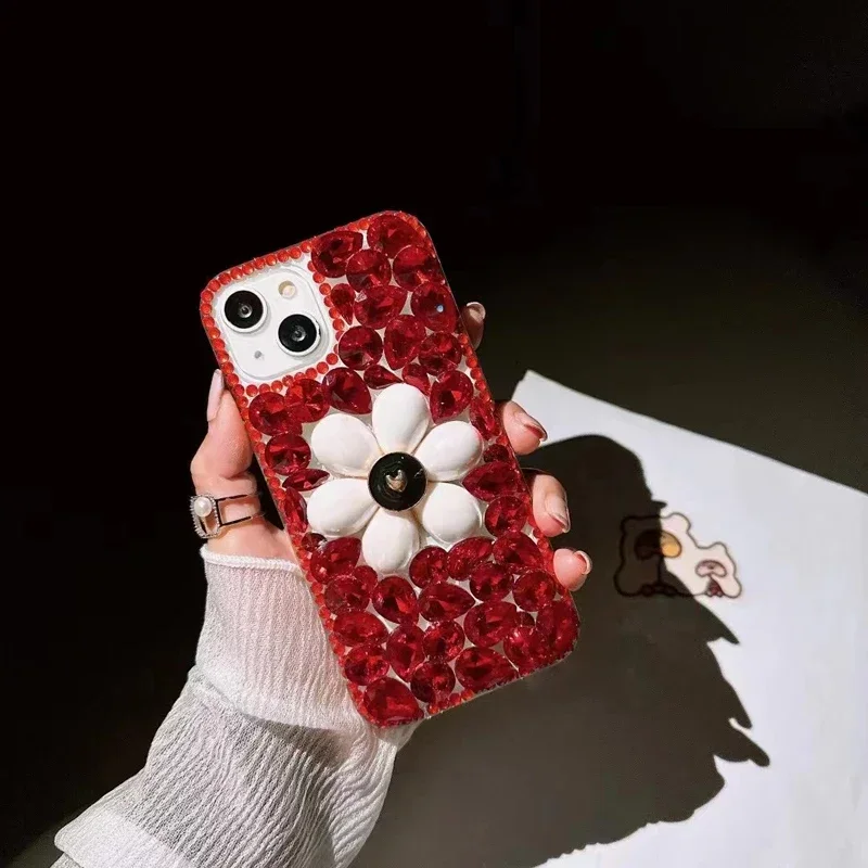 Rhinestone Phone Case for Iphone 15 14 13 12 11 Pro MAX XR 7 8 PLUS Luxury Fashion Case for Women Flower Decor Glitter Diamond