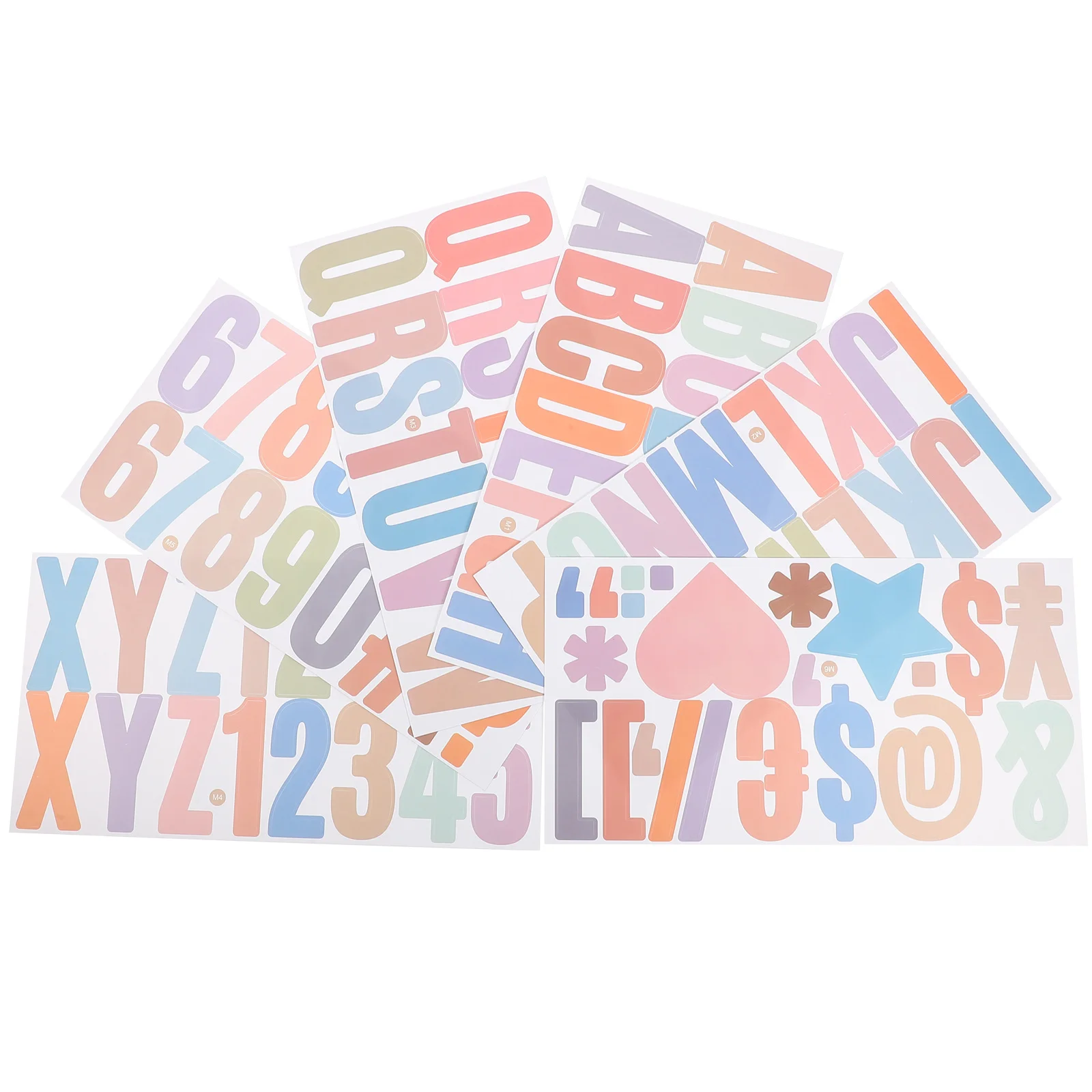 

6 Sheets Letter Stickers Number Decoration Adhesive Fluorescent Colorful Alphabet Scrapbooking