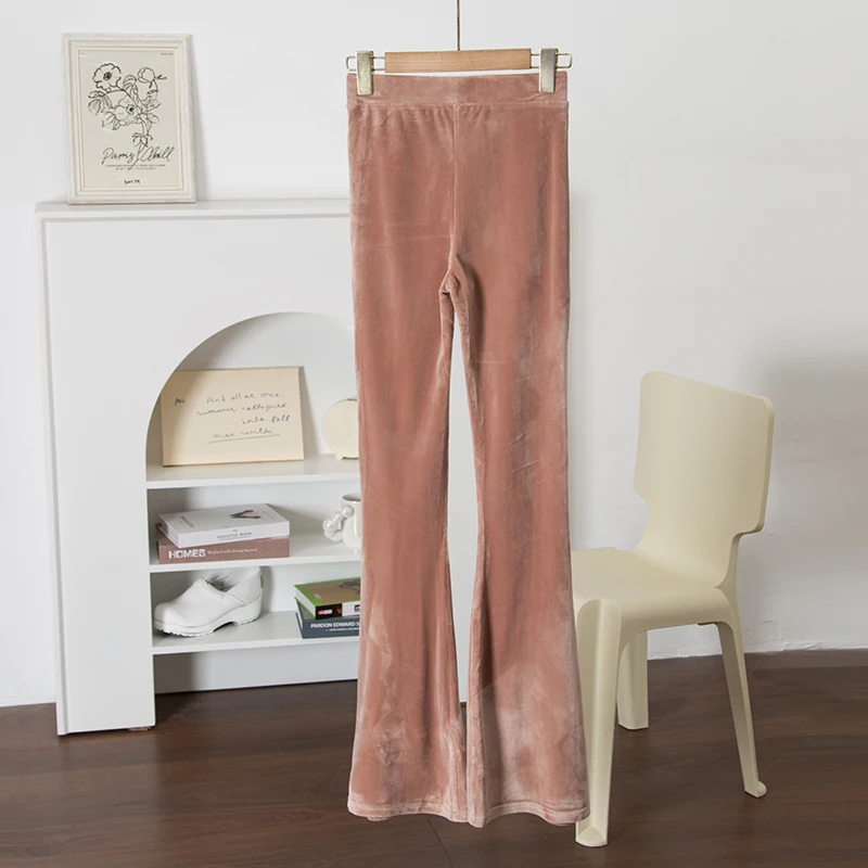 Pantaloni larghi sottili elastici in velluto a vita alta retrò americani Pantaloni lunghi micro svasati Pantaloni lunghi da donna Pantaloni casual