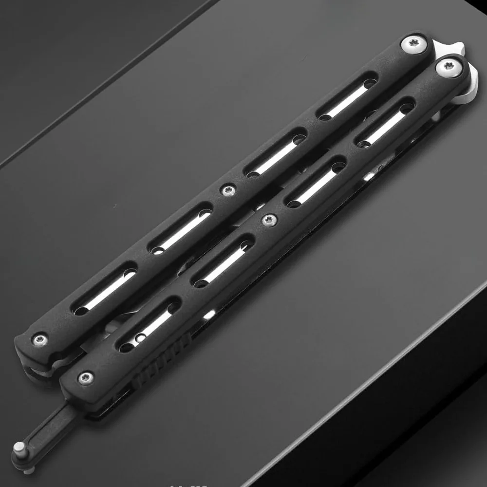 Anfänger-Balisong-Trainer, Schmetterlings-Übungsmesser, ungeschärft, sicheres Kammklingen-Umdrehspielzeug zum Erlernen von Tricks und Fähigkeiten – Detail 2