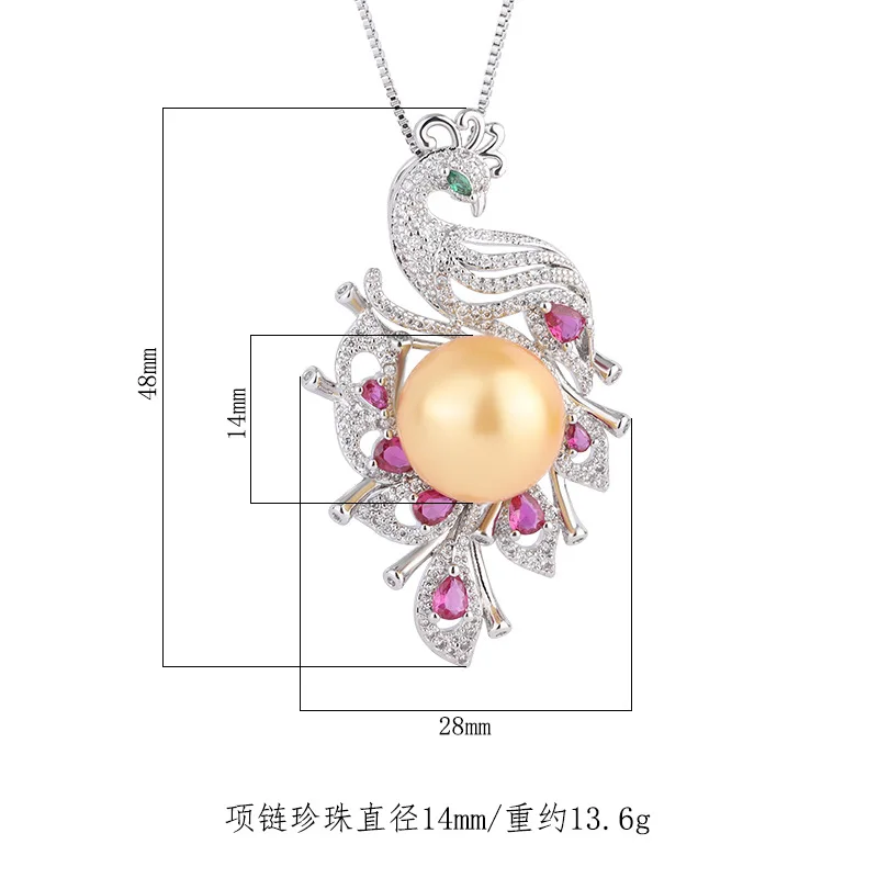 Fashion Jewelry Peacock Pearl Gemstone Pendant Inlaid Diamond Necklace Pendant for Women