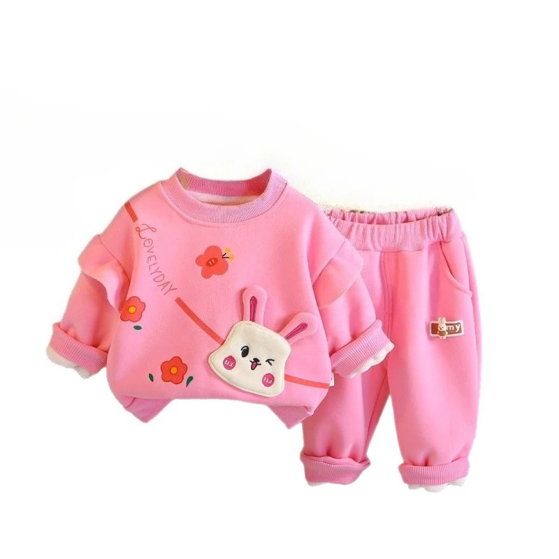 

New Autumn Winter Baby Clothes Children Girls Thick Long Sleeved T-Shirt Pants 2Pcs/Sets Infant Cartoon Clothing Kids Tracksuits