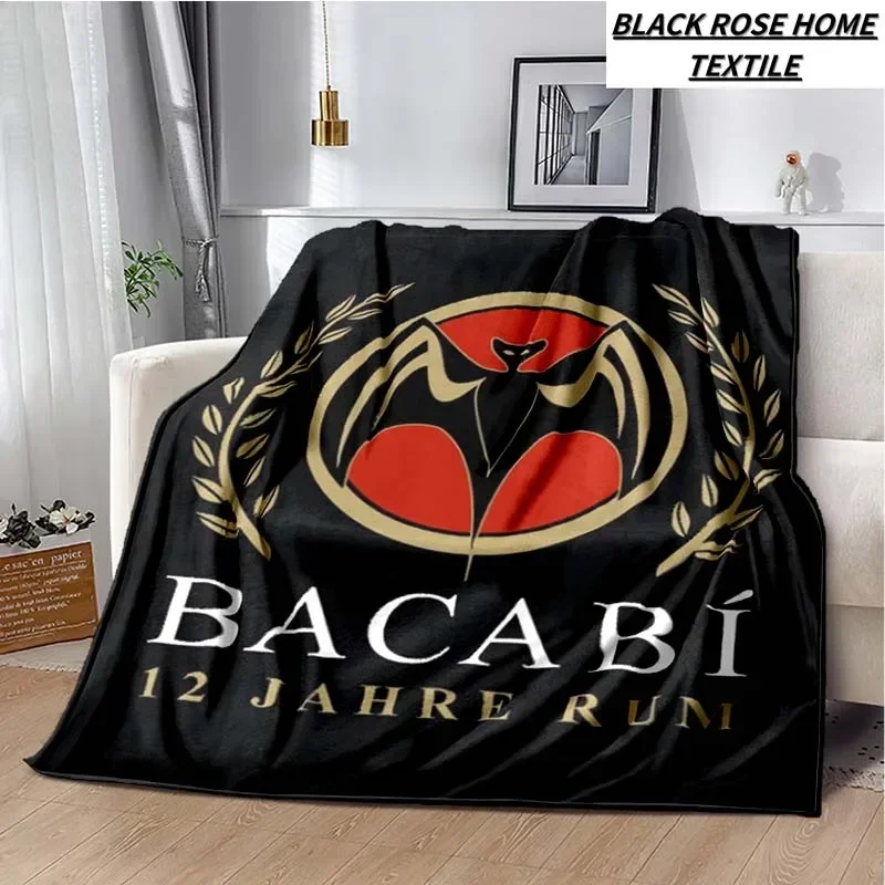 Fashionable Art Print Bacardi Rum Logo Blanket Family Bedroom Bed Sheet Outdoor Car Travel Camping Picnic Plush Sleeping Blanket