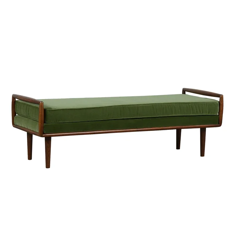 

Solid wood bedside stool green velvet soft bag shoe changing stool entrance foyer bench