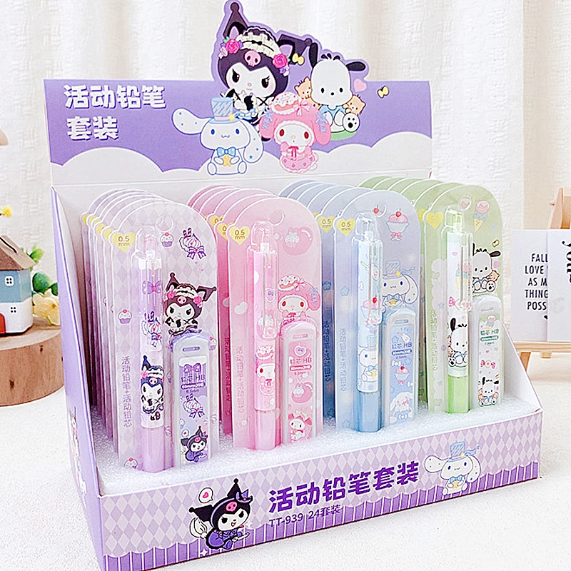 4Pcs/Set Sanrio Melody Kuromi Cinnamoroll Pochacco Mechanical Pencil 0.5mm Press Pencils Office Students Stationery Kids Gifts