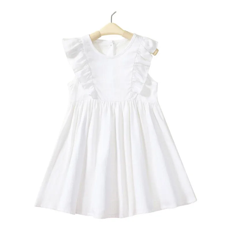 

Girls casual dress summer pure color cotton linen versatile cute sweet skirt children's clothing Princess Dresses