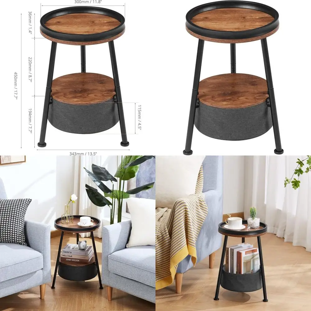 

Compact Round Coffee Table with Storage Basket for Living Room and Bedroom