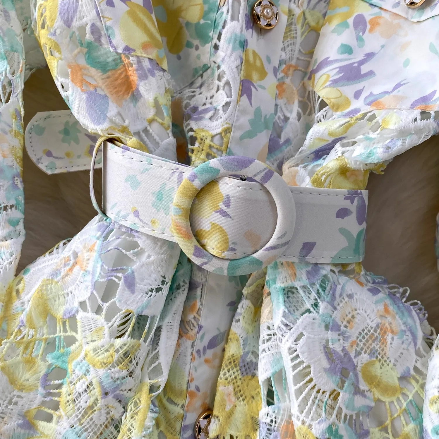 Robe de soirée de luxe brodée pour femmes, printemps-automne, Crochet, dentelle ajourée, mi-longue, chemise, boutons perlés, robes de bal