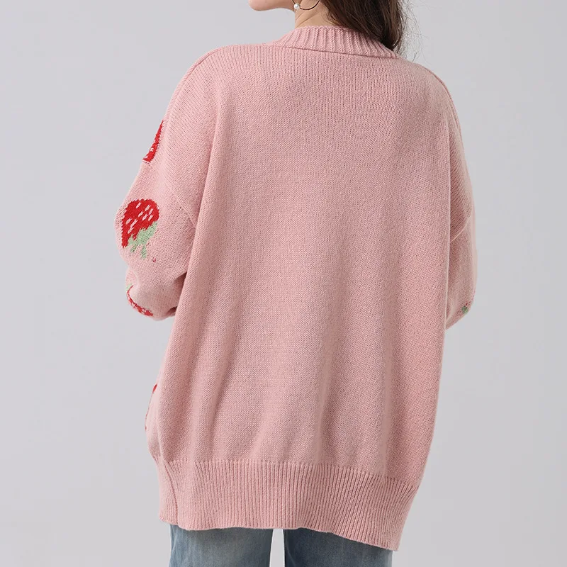 Cardigan for Women Autumn Winter Cozy New Casual Strawberry Pattern All-match Knitted Sweaters Sweet Cute Girls Korean Fashion