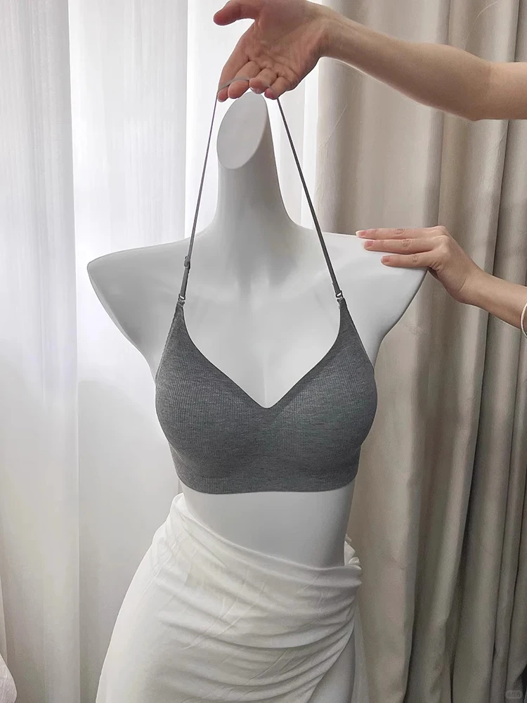Sutiã Sem Fio com Decote em U, Sexy, Sem Costura, de Nylon, para Mulheres Jovens, Verão, com Alças Cruzadas nas Costas, Grande Decote em U
