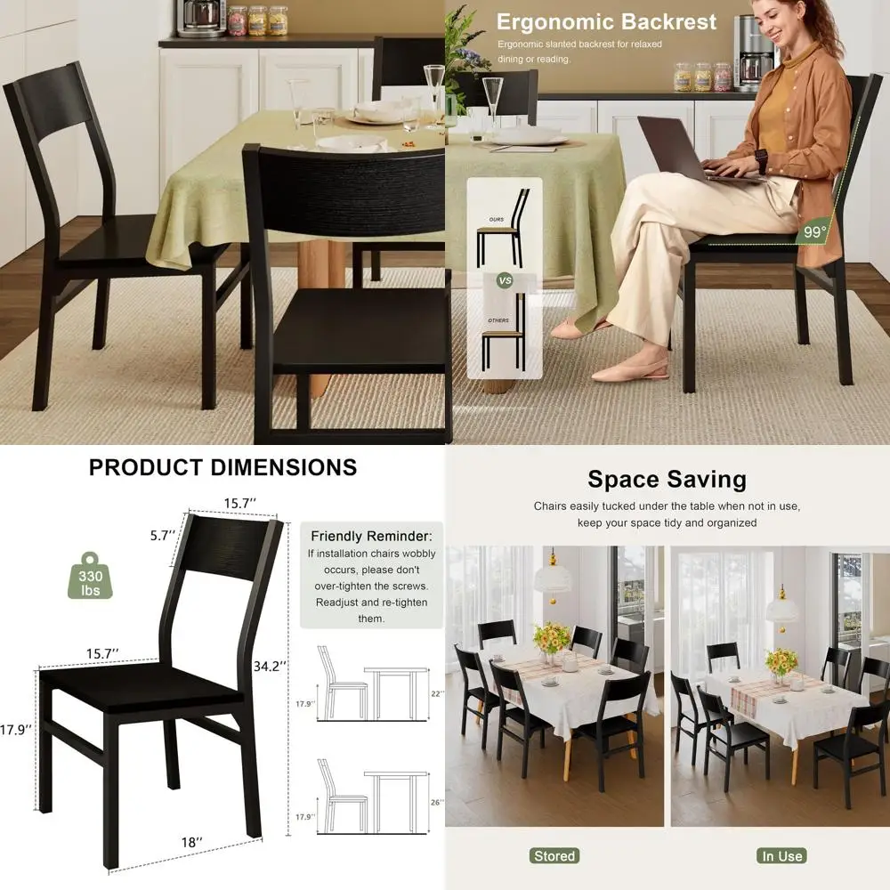 

Набор из 6 эргономичных обеденных стульев с спинкой из МДФ и металлическими ножками, подходит для кухни, столовой и гостиной, простая сборка