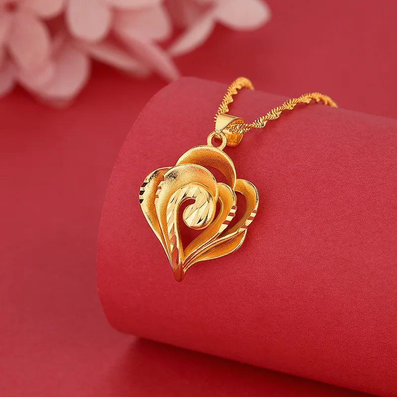 

AU999 24K Gold Hollow Heart Pendant | Double - layer cloud - hollow design, enamel coloring, noble & elegant